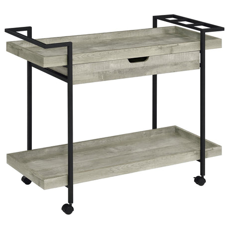 Ventura Gray Driftwood 2-Tier Bar Cart with Storage Drawer from Coaster - Luna Furniture