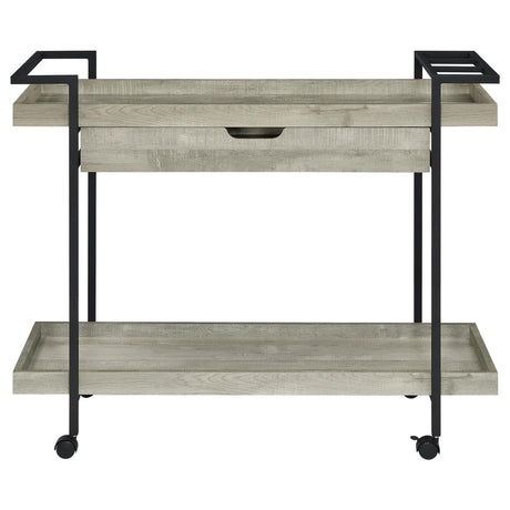 Ventura Gray Driftwood 2-Tier Bar Cart with Storage Drawer from Coaster - Luna Furniture