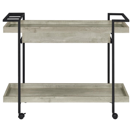Ventura Gray Driftwood 2-Tier Bar Cart with Storage Drawer from Coaster - Luna Furniture