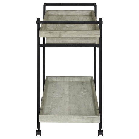 Ventura Gray Driftwood 2-Tier Bar Cart with Storage Drawer from Coaster - Luna Furniture