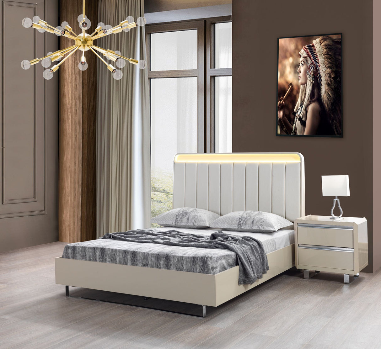 Viola Cream High Gloss Lacquer 4-Piece Queen Bedroom Set from Nova Furniture - Luna Furniture