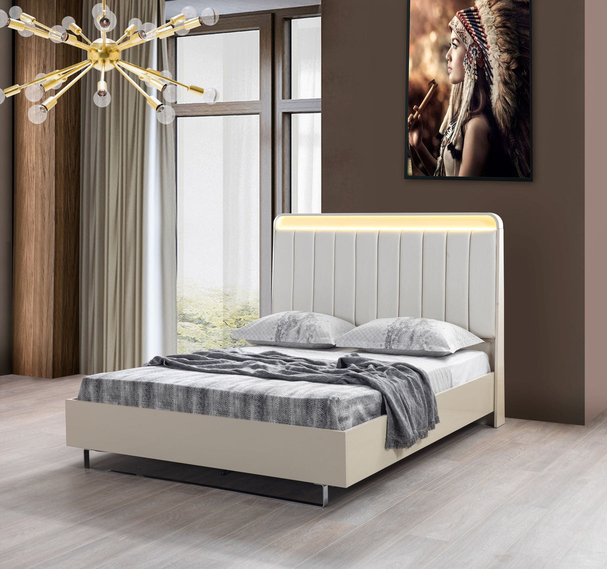 Viola Cream High Gloss Lacquer 4-Piece Queen Bedroom Set from Nova Furniture - Luna Furniture