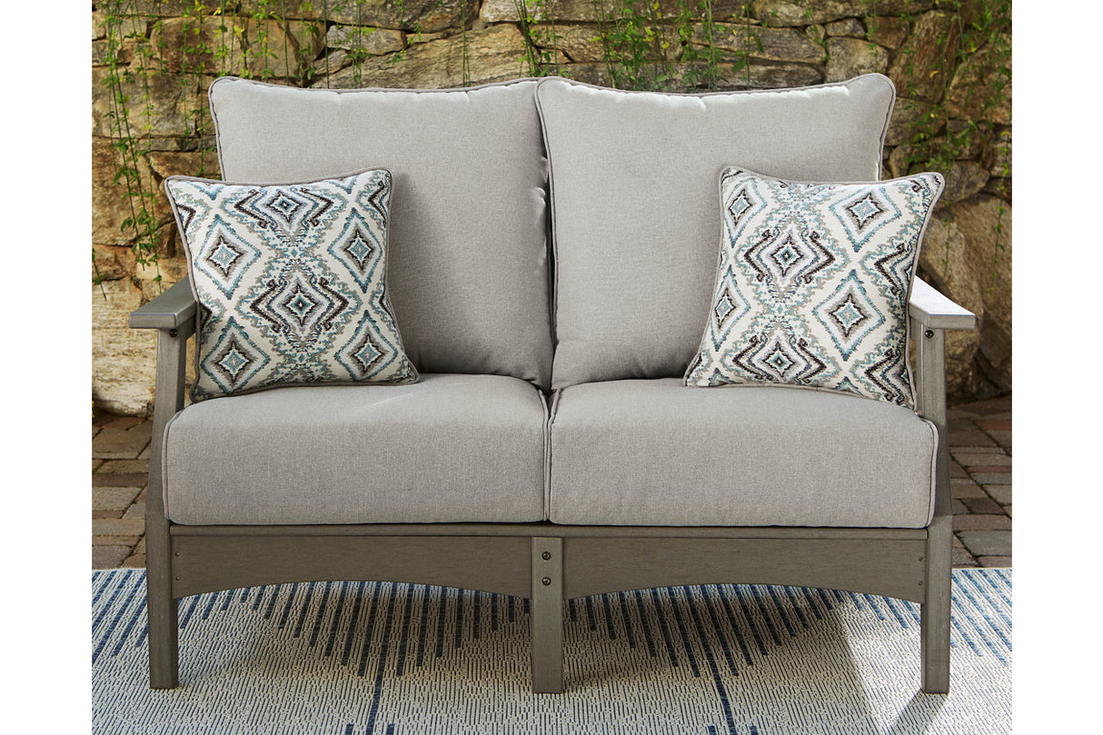 Visola Gray Outdoor Loveseat with Cushion from Ashley - Luna Furniture
