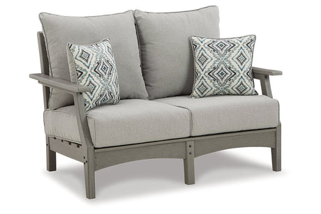 Visola Gray Outdoor Loveseat with Cushion from Ashley - Luna Furniture