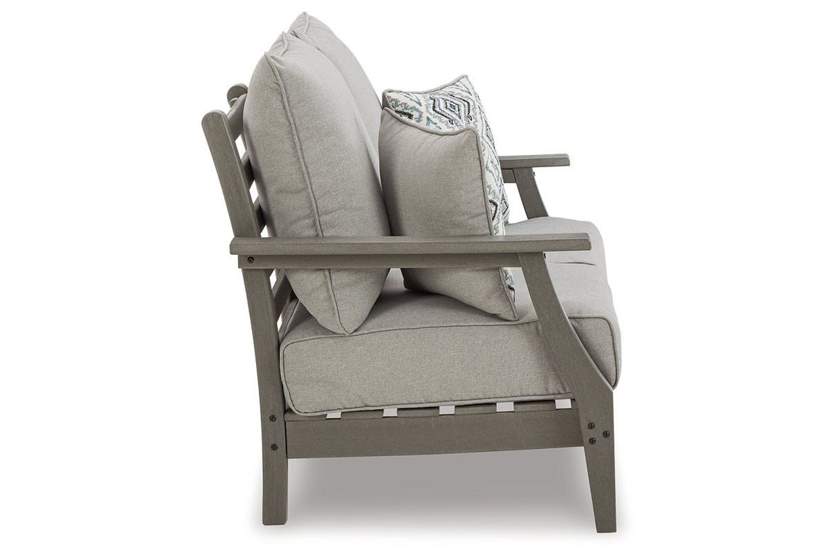 Visola Gray Outdoor Loveseat with Cushion from Ashley - Luna Furniture