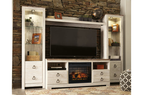 Willowton Whitewash 4-Piece Entertainment Center with Electric Fireplace from Ashley - Luna Furniture