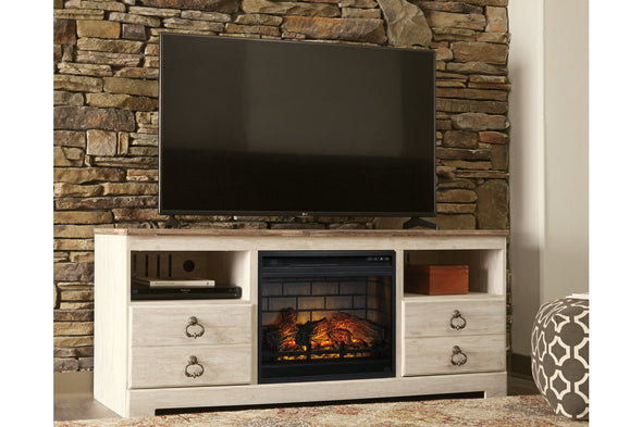 Willowton Whitewash 64" TV Stand with Electric Fireplace