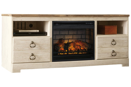 Willowton Whitewash 64" TV Stand with Electric Fireplace