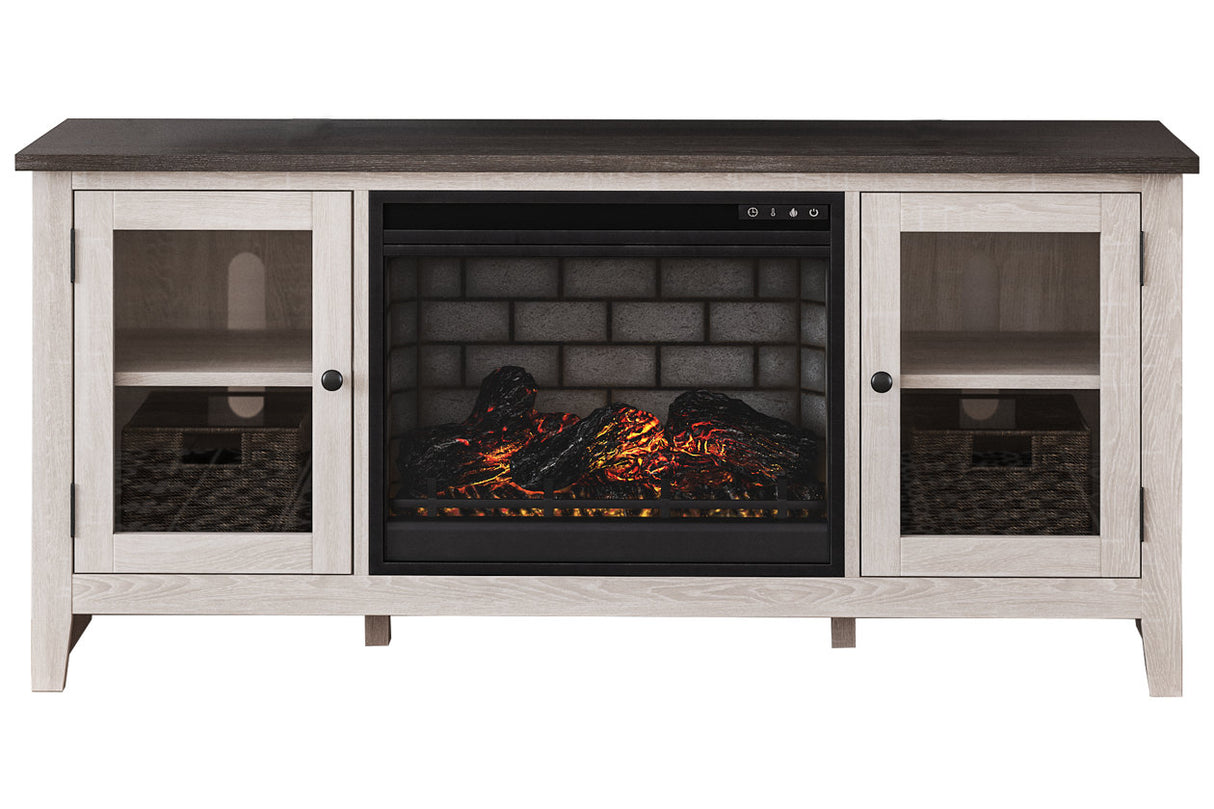 Dorrinson Two-tone 60" TV Stand with Electric Fireplace from Ashley - Luna Furniture