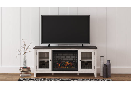 Dorrinson Two-tone 60" TV Stand with Electric Fireplace from Ashley - Luna Furniture