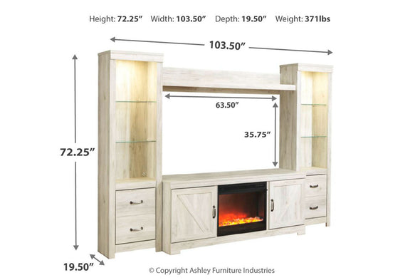 Bellaby Whitewash 4-Piece Entertainment Center with Fireplace