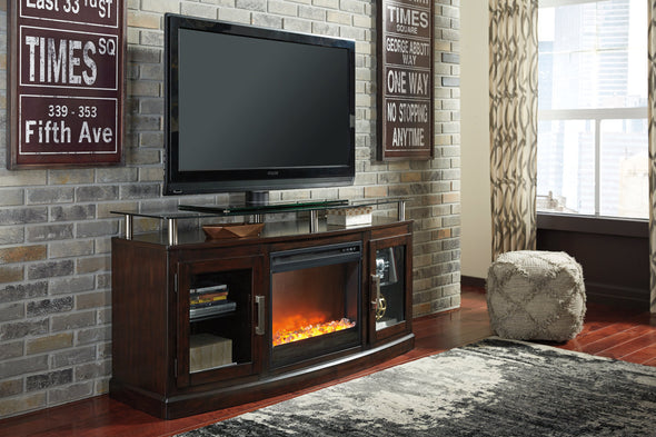 Chanceen Dark Brown 60" TV Stand with Electric Fireplace