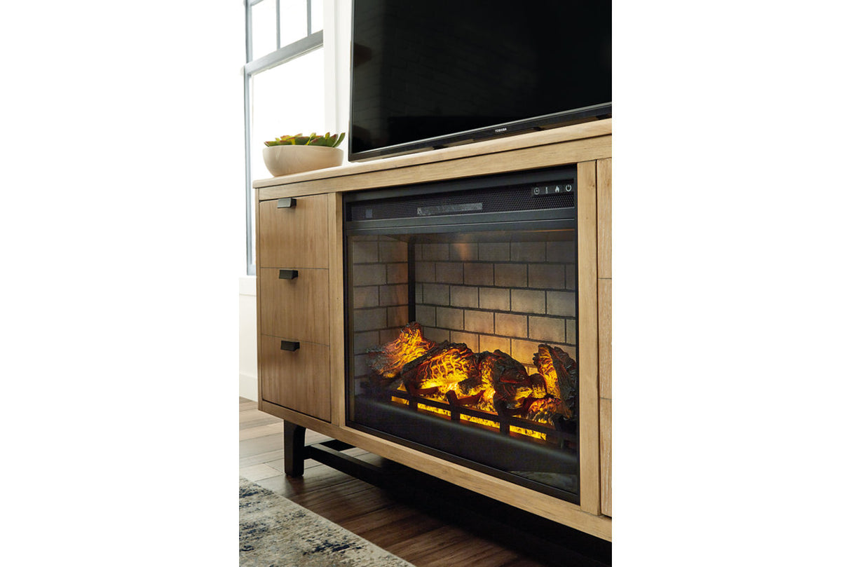 Freslowe Light Brown/Black TV Stand with Electric Fireplace