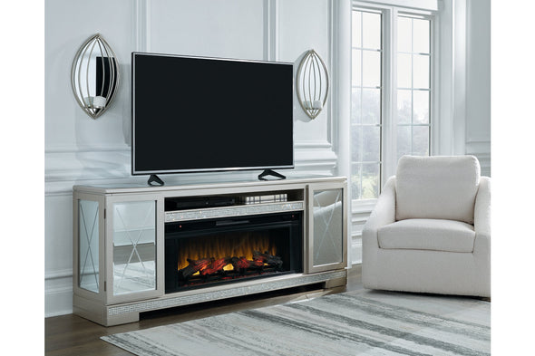 Flamory Silver 72" TV Stand with Electric Fireplace