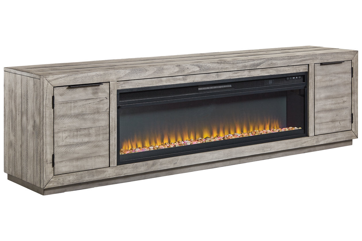 Naydell Gray 92" TV Stand with Electric Fireplace from Ashley - Luna Furniture