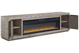 Naydell Gray 92" TV Stand with Electric Fireplace from Ashley - Luna Furniture