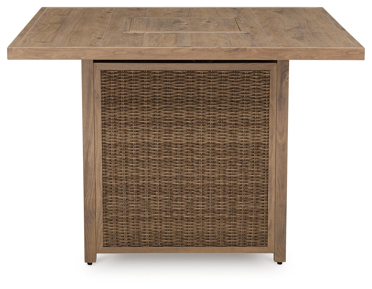 Walton Bridge Driftwood Outdoor Bar Table with Fire Pit from Ashley - Luna Furniture