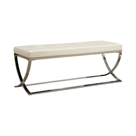 Walton White and Chrome Bench with Metal Base from Coaster - Luna Furniture