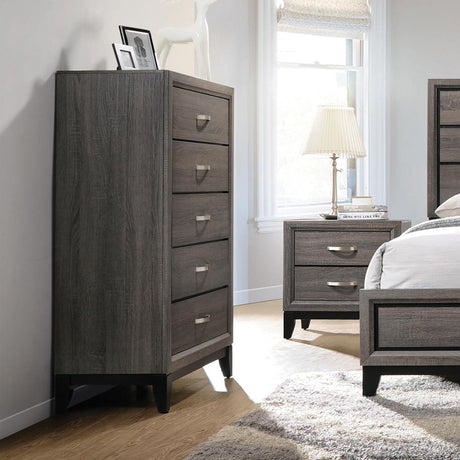 Watson Gray Oak and Black 5-Drawer Chest from Coaster - Luna Furniture