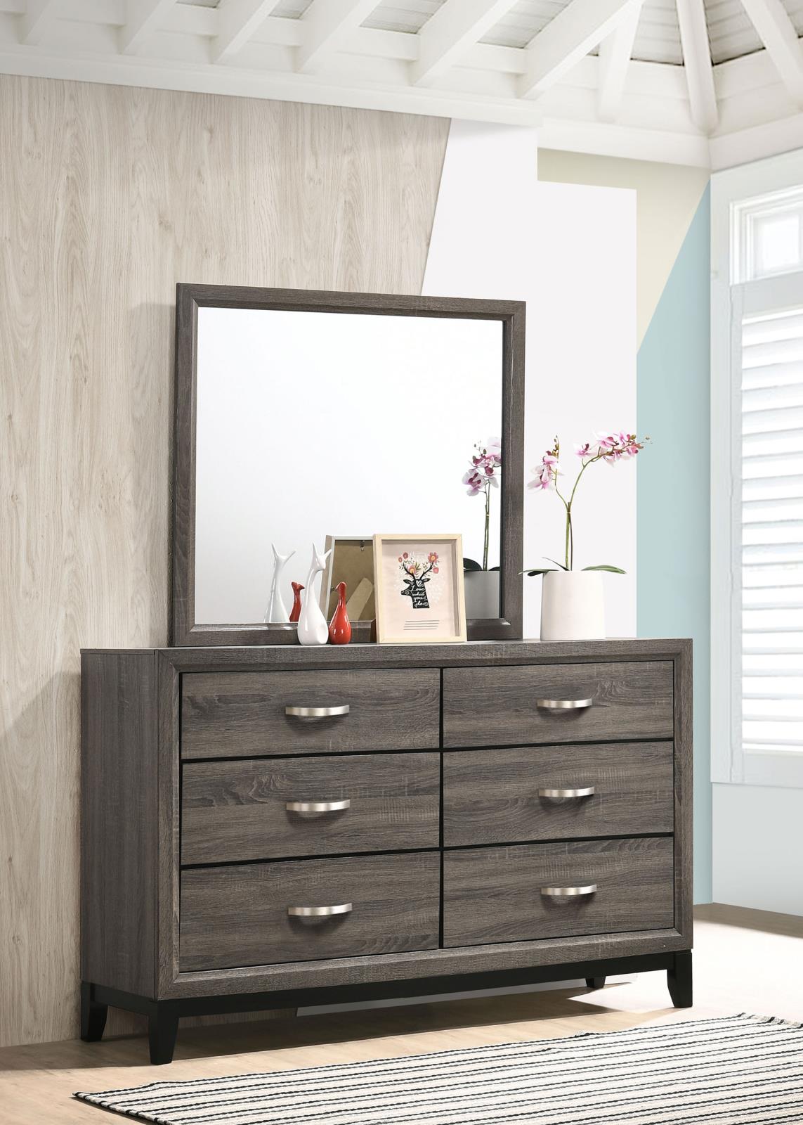Watson Gray Oak and Black 6-Drawer Dresser with Mirror from Coaster - Luna Furniture