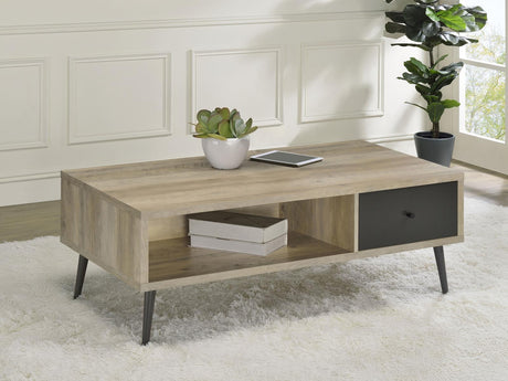 Welsh Antique Pine and Gray 1-Drawer Rectangular Engineered Wood Coffee Table with Storage Shelf from Coaster - Luna Furniture