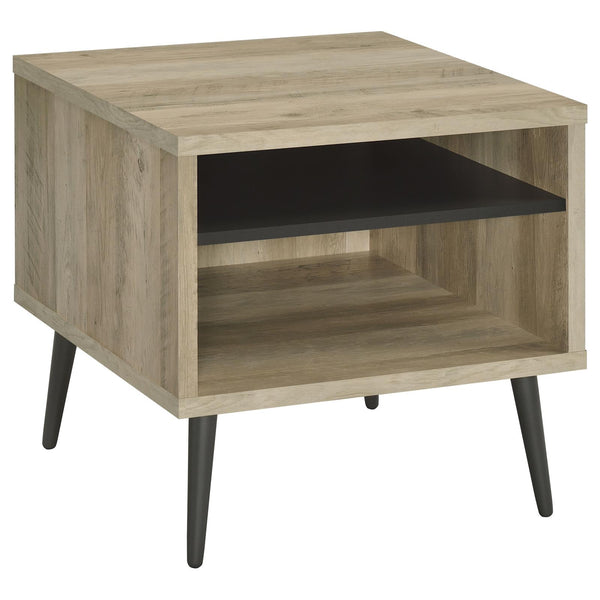 Welsh Antique Pine and Gray Square Engineered Wood End Table with Shelf