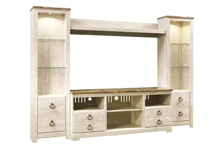 Willowton Whitewash 4-Piece Entertainment Center from Ashley - Luna Furniture