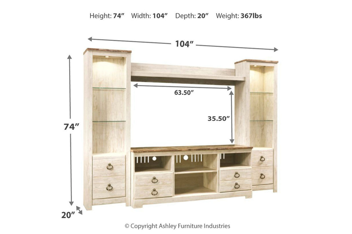 Willowton Whitewash 4-Piece Entertainment Center from Ashley - Luna Furniture