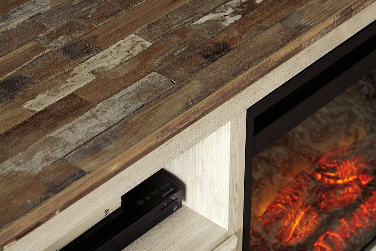 Willowton Whitewash 64" TV Stand with Electric Fireplace from Ashley - Luna Furniture