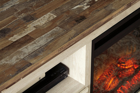 Willowton Whitewash 64" TV Stand with Electric Fireplace from Ashley - Luna Furniture