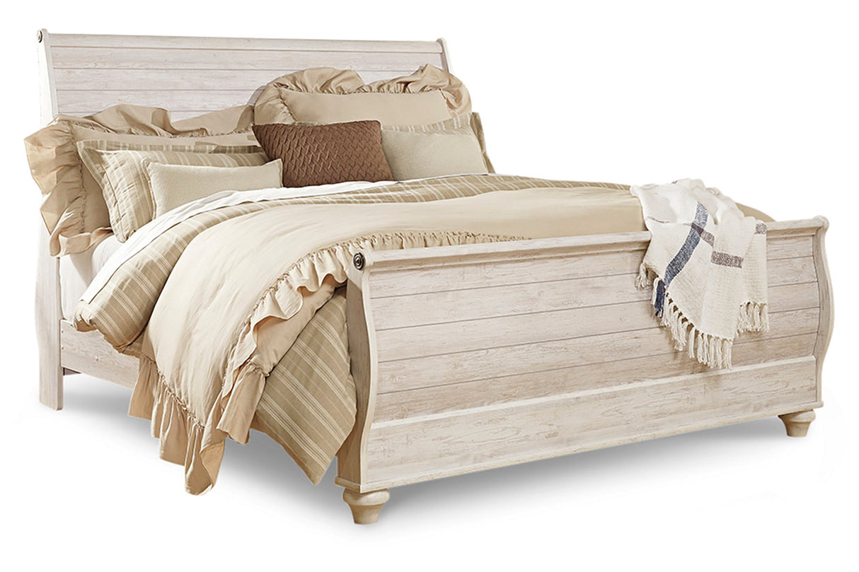 Willowton Whitewash King Sleigh Bed from Ashley - Luna Furniture
