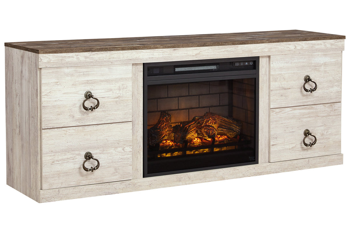 Willowton Whitewash TV Stand with Electric Fireplace from Ashley - Luna Furniture