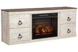 Willowton Whitewash TV Stand with Electric Fireplace from Ashley - Luna Furniture