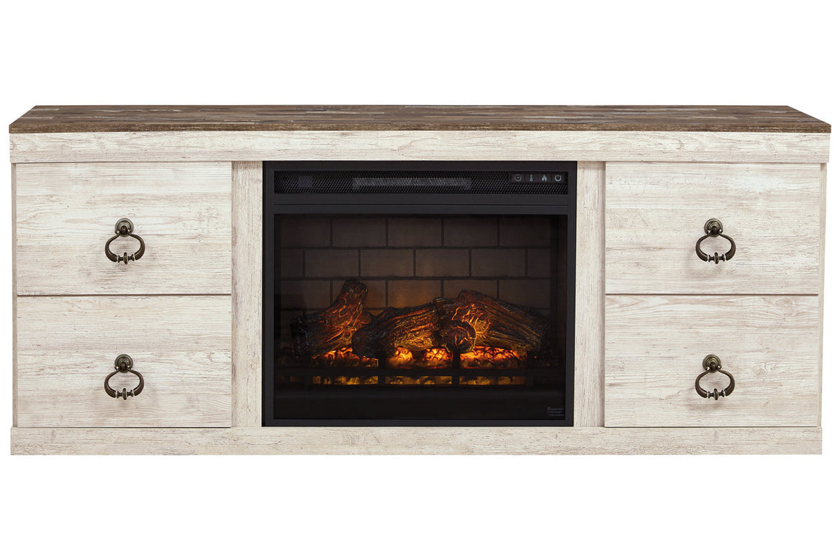 Willowton Whitewash TV Stand with Electric Fireplace from Ashley - Luna Furniture