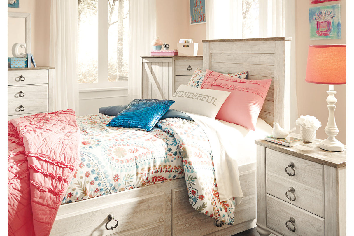 Willowton Whitewash Twin Storage Platform Bed with 2 Drawers from Ashley - Luna Furniture