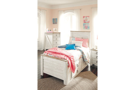 Willowton Whitewash Twin Storage Platform Bed with 2 Drawers from Ashley Furniture - Luna Furniture