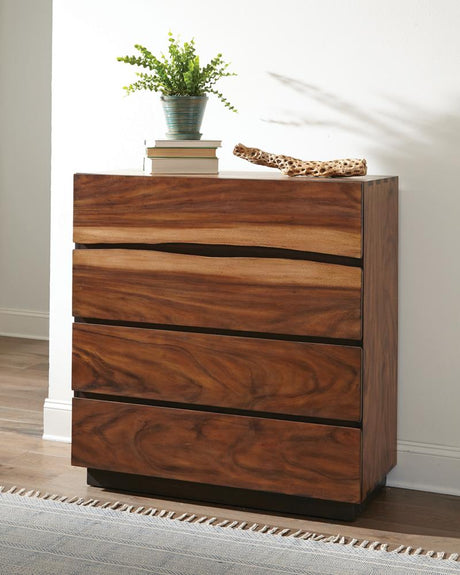 Winslow Smokey Walnut and Coffee Bean 4-Drawer Chest from Coaster - Luna Furniture