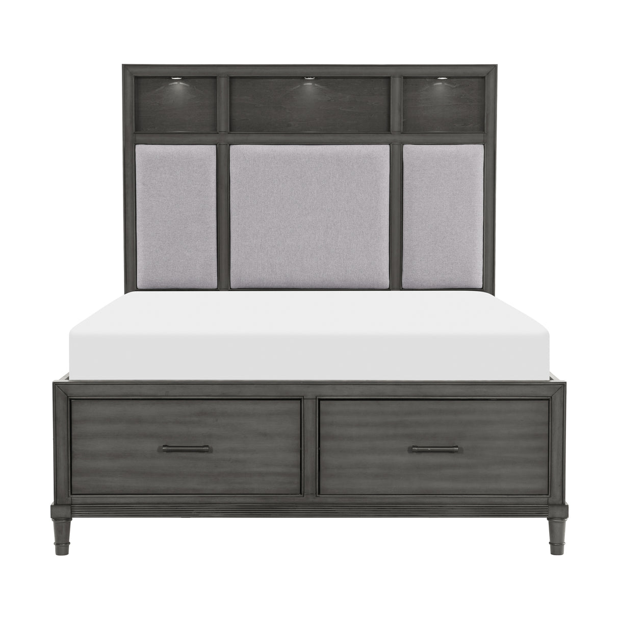 Wittenberry Gray Upholstered Bookcase Storage Platform Bedroom Set from Homelegance - Luna Furniture