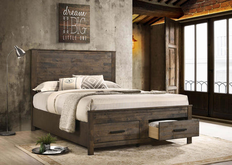 Woodmont Rustic Golden Brown Eastern King Storage Bed from Coaster - Luna Furniture