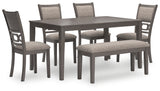 Wrenning Gray Dining Table and 4 Chairs and Bench (Set of 6) from Ashley - Luna Furniture