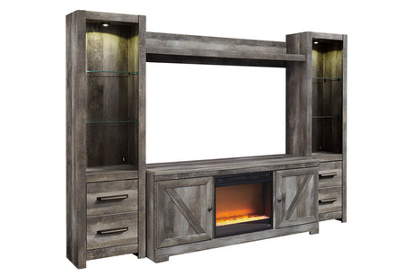 Wynnlow Gray 4-Piece Entertainment Center with Electric Fireplace from Ashley - Luna Furniture