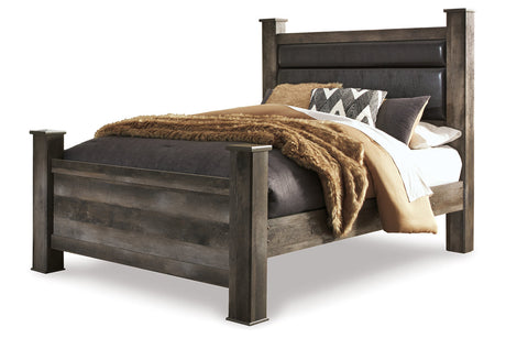 Wynnlow Gray Queen Upholstered Poster Bed from Ashley - Luna Furniture