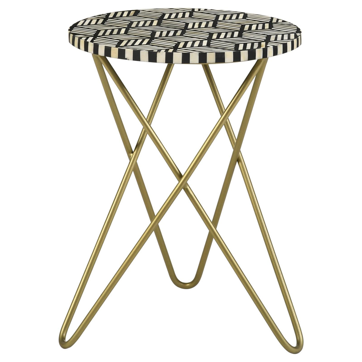 Xenia Black and White Round Accent Table with Hairpin Legs from Coaster - Luna Furniture