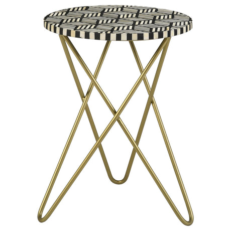 Xenia Black and White Round Accent Table with Hairpin Legs from Coaster - Luna Furniture
