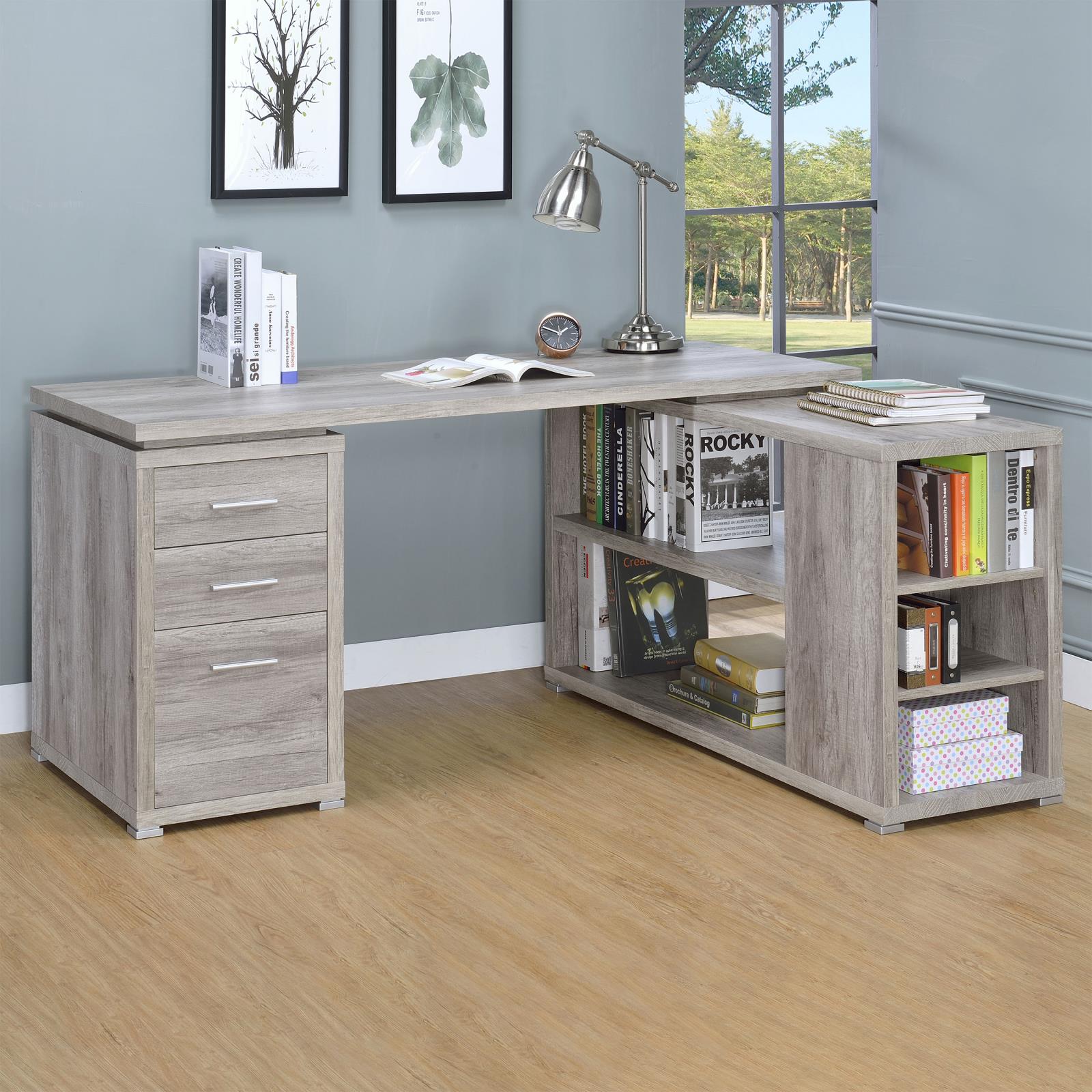 Coaster Yvette L-shape Office Desk Grey Driftwood - Luna Furniture