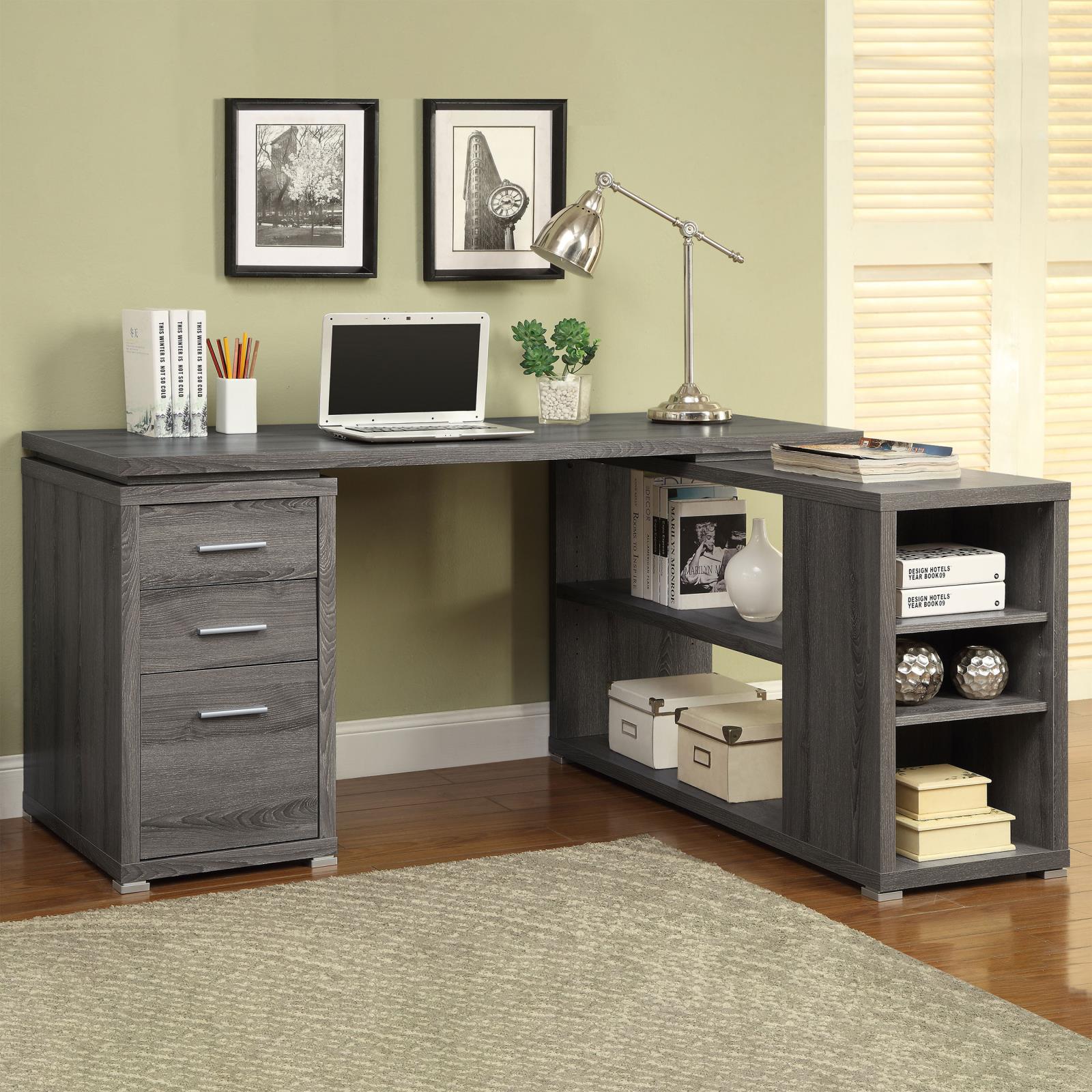 Yvette L-shape Office Desk Weathered Grey - Luna Furniture