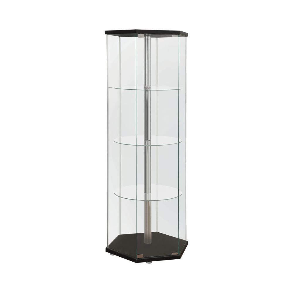 Zahavah Black and Clear 4-Shelf Hexagon Shaped Curio Cabinet from Coaster - Luna Furniture