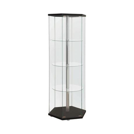 Zahavah Black and Clear 4-Shelf Hexagon Shaped Curio Cabinet from Coaster - Luna Furniture