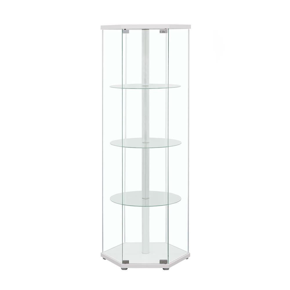 Zahavah White and Clear 4-Shelf Hexagon Shaped Curio Cabinet from Coaster - Luna Furniture
