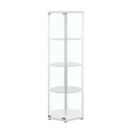 Zahavah White and Clear 4-Shelf Hexagon Shaped Curio Cabinet from Coaster - Luna Furniture